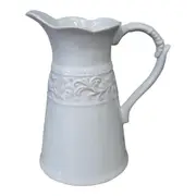 Tall Ornate Ceramic 22.5cm Jug Water/Juice Milk Pitcher Decor Container White