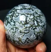 TOP 415.5G Natural Polished Moss Agate Crystal Sphere Ball Healing WD554