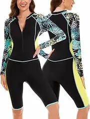 [KEOYA] Womens One Piece Long Sleeve Rash Guard Knee Length Boyleg Swimsuit Athletic Swimwear Sun Protection Bathing Suit