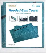 CACATUA Gym Towel with Zippered Pocket, Microfiber Towel，120x50cm Super-Absorbent Soft Microfibre Towel for Sports, Yoga,Weight Bench Press, Pilates, Peacock Blue