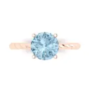 2 Round Cut Rope Knot Real Aquamarine Wedding Bridal Promise Ring 14k Rose Gold