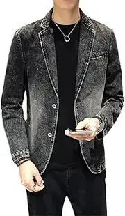 [Bollrllr] Spring and Autumn Men's Denim Suit Jacket Casual Solid Color Lapel Single Breasted Slim Fit Suit