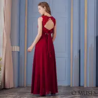 在飛比找momo購物網優惠-【OMUSES】雪紡露背伴娘婚紗紅色長禮服19-2025(S
