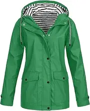 [Generic] Womens Rain Jacket with Hood Lightweight Casual Fit Waterproof Raincoat Outdoor Travel Hooded Trench Coat