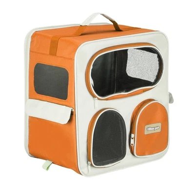 Pet Portable Travel Backpack Carrier with Handle and Four Wheels, Orange
