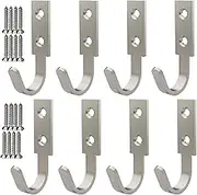 Hooks for Hanging Stainless Steel Heavy Duty Coat Hook Wall Hooks Robe Hanger Hooks Hanging Hat Key Holder for Towel, Bag indoor outdoor (Silver-Square-2 hole, 2.5x1.3inch,8pcs)