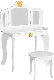 Keezi Kids Dressing Table Vanity Makeup Chair Set Wooden 3 Mirror Drawer White