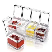 Crystal Seasoning Storage Container with Spoon Clear Rack Spice Pots 4 Pcs Set