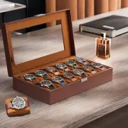 Watch Box Organizer for Men, 12 Slot Watch Display Case With Glass Lid, PU Le...
