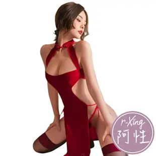 三件式 中國 風側腰鏤空 開高 衩絲絨 情趣 旗袍 紅 阿性情趣 情趣服飾 情趣睡衣 角色扮演 萬聖節 聖誕 變裝