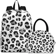 [RPLIFE] Set Backpack Waterproof Cooler Bag, School Bookbag Girls, Leopard Print Black Grey White