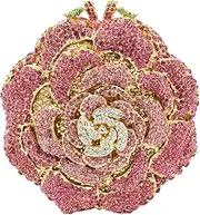 [RomanticDesign] Women Round Rose Flower Rhinestone Clutch Bag Elegant Crystal Bride Purse for Evening Party Prom Wedding