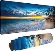 Hawaii Summer Beach Gaming Desk Mat Large,Palm Tree Sunset Extended Mousepad,Non-Slip Rubber Mouse Pad Stitched Edges,Desktop Decorative Accessories for Home Office 31.5" x 15.7"