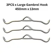 Brand new 3 x Butchers Hunters 18" Ex Large Gambrel Hook 450MM Steel Meat Hook