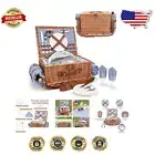Elegant Wicker Picnic Basket for 2 with Insulated Cooler & Waterproof Blanket