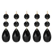 5pcs Pendants Teardrop Black 85mm Crystal with 2 Octagon Beads Decoration