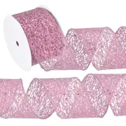 2.5"x 10Yards Sparkling Glitters Yarn Ribbon Polyester Mesh Ribbon Rolls(Pink)