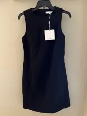 TIBI cut out back big snap button mini mod shift dress Black Sz 4 NWT