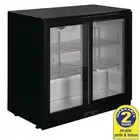 Polar 2 Sliding Glass Doors Black Bar Fridge 198L Display Drinks Bar Cafe Pub