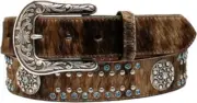 Nocona Western Womens Belt Leather Calf Hair Stud Stones Concho Brown