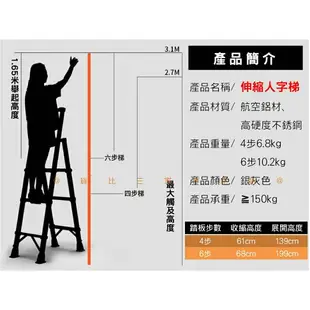 伸縮人字梯 工具梯 摺疊梯 萬用梯 家用 直梯 樓梯 家用梯 曲梯 超強承重 行走梯 高蹺梯 便攜單梯 航太全鋁 五金