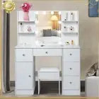 White Dressing Table Makeup Desk with LED Mirror 5 Drawers Stool For Bedroom