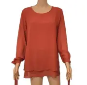 Ann Klein Top Long sleeve chiffon Top blouse Round neck Color Cinnamon Size M