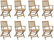 Patio Chairs with Armrests, Wood Dining Chairs, Folding Outdoor Chairs with Cushions 8 pcs for Lawn, Garden, Yard, Poolside, 54 x 57 x 91 cm