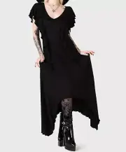 Killstar Goth Witchy Black Ruffled Spectral Galaxy Maxi Dress S NWT