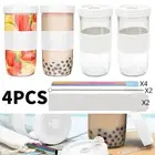 2/4x 710ml Reusable Boba Cup Bubble Tea Cup Drinking Bottle w/Lid & Cap& Straw