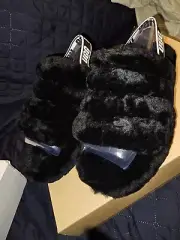 UGG FLUFF YEAH Black Slides, New, Size 4