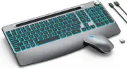 JOYACCESS Backlit Keyboard and Mouse, Ergonomic Wireless Grey