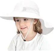 [Wedhapy] Toddler Summer Sun Hat UPF 50+ Wide Brim Beach Cap with Neck Flap for Kids 6M-6 Years White M