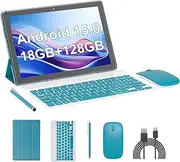 Android 15 Tablet,10 inch Tablets, 18GB RAM+128GB ROM/2TB Expandable, 2 in 1 Tablets with Keyboard Case, 1280x800 HD IPS Display Screen, Wi-Fi6, Dual Camera, 6000mAh Battery BT5 Widevine L1 (Green)