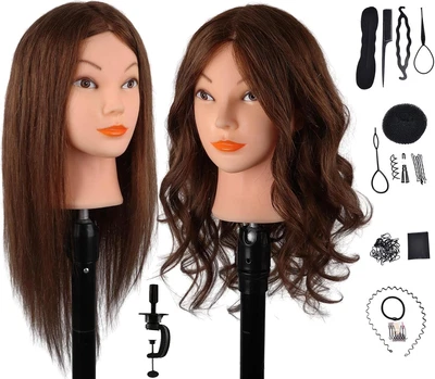 Mannequin Head with 100% Real Hair, 18" Dark Brown Natural Human Hair Hairdre...