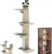 Door Hanging Cat Shelf, 4-Tier Door Hanging Cat Tree, Pet Climber Shelf with Scratching Mat, for Indoor Cats (Panda)