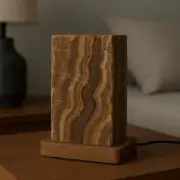Petrified agate wood lamp - modern rectangle lamp | petrified stone bedroom lamp