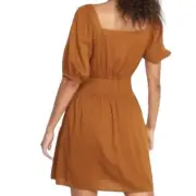 Old Navy Gold Puff Sleeve Tier Smocked Embroidered Mini Swing Dress Size Large