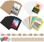 Swpeet 64Pcs Colorful 5 Inch Paper Photo Frames Set, Hanging Photo Display Frames, Cardboard Picture Frames, Colored/Khaki/White/Black Hanging Album Frame Each for 10Pcs, 20Pcs Clips, 4Pcs String