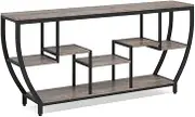 Industrial Chic Console Table - 180cm Long, Metal Frame, 7 Wood Shelves, Space-Saving for Entryway, Living Room