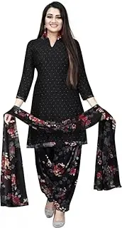 [Generic] Readymade Blk Punjabi Salwar Suit of Printed Crepe Fabric with Chiffon Dupatta for Women