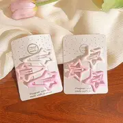 Plain Snap Clip Set Set - 13 - Star & Meteor - Pink - One Size
