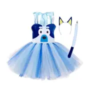 Child Dog Tail Costume with Headband and Dress for Kid Girl Christmas Birthday Halloween Dog Animal Costume Accessories Blue 34T