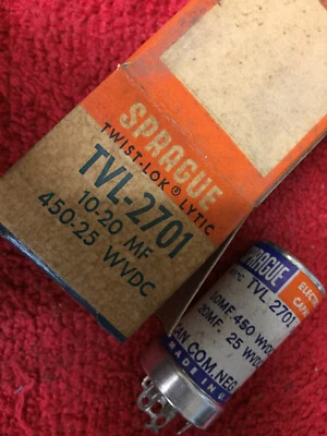 TVL-2701 SPRAGUE TWIST-LOK 10-20 MF 450-25 WVDC CAPACITOR NOS