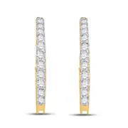 14k Yellow Gold Round Diamond Single Row Hoop Earrings 1/4 Cttw