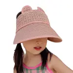 小耳朵遮陽帽簡約兒童大簷遮陽帽男童女孩可愛編織夏天空頂草帽
