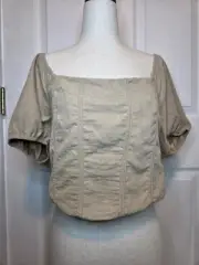 Kirious XL Cropped Corset Top NWT Tan Smocked Boho Peasant Festival Western