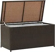 Poly Rattan Deck Box with Zipped Closure PE Liner, Large Outdoor Storage Box with Elevated Feet for Patio Furniture, Garden Tools, 100x50x50 cm Brown