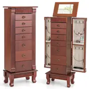 Giantex Jewellery Cabinet Jewelry Armoire w/Flip Top Makeup Mirror Jewellery 7 Chest of Drawers Walnut