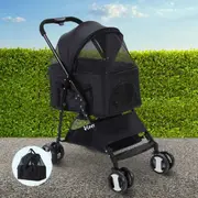 i.Pet Pet Stroller Dog Pram Cat Carrier Travel Large Pushchair Foldable 4 Wheels Black